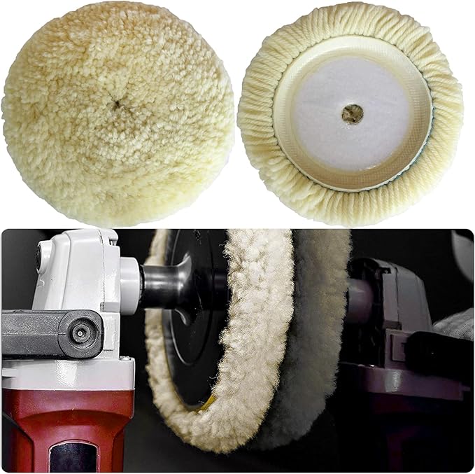 Wool Buffing Pad Kit 7Inch 3PCS, 100% Natural Wool Car Auto Hook and Loop Grip Buffing Pad for Compound Cutting & Polishing for Car,Boats, Trucks and RVs Polishing Motorcycle Washing Machine