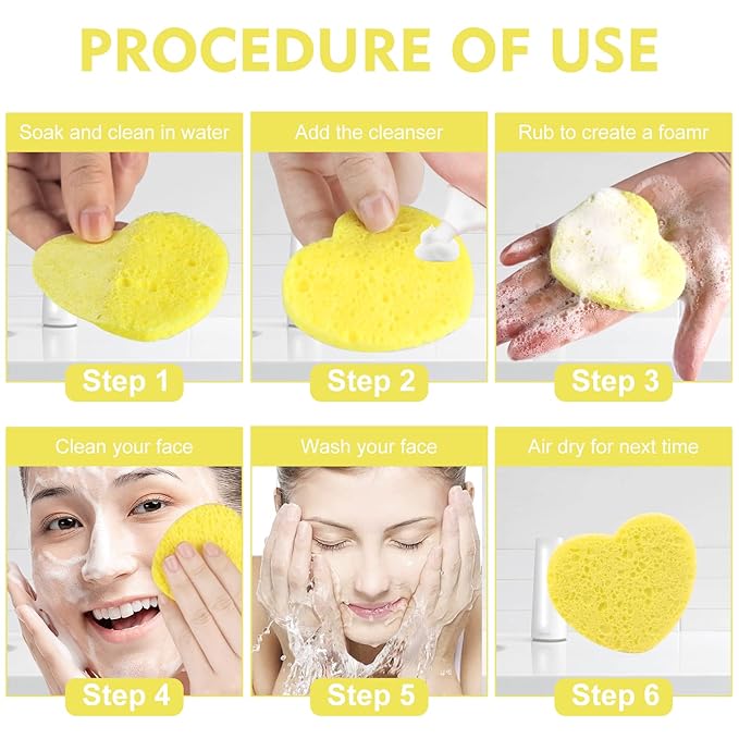 100-Count Compressed Facial Sponges for Estheticians Heart Shape Natural Cellulose Sponge Professional Cosmetic Spa Sponges for Face Cleansing, Massage, Pore Exfoliating, Mask, Makeup Removal, Mixed