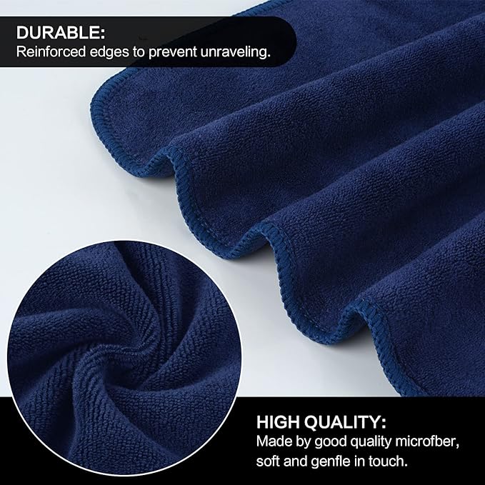 SINLAND Microfiber Facial Cloths Fast Drying Washcloth 12inch x 12inch (6pack, Blue+Navy Blue+Grey)