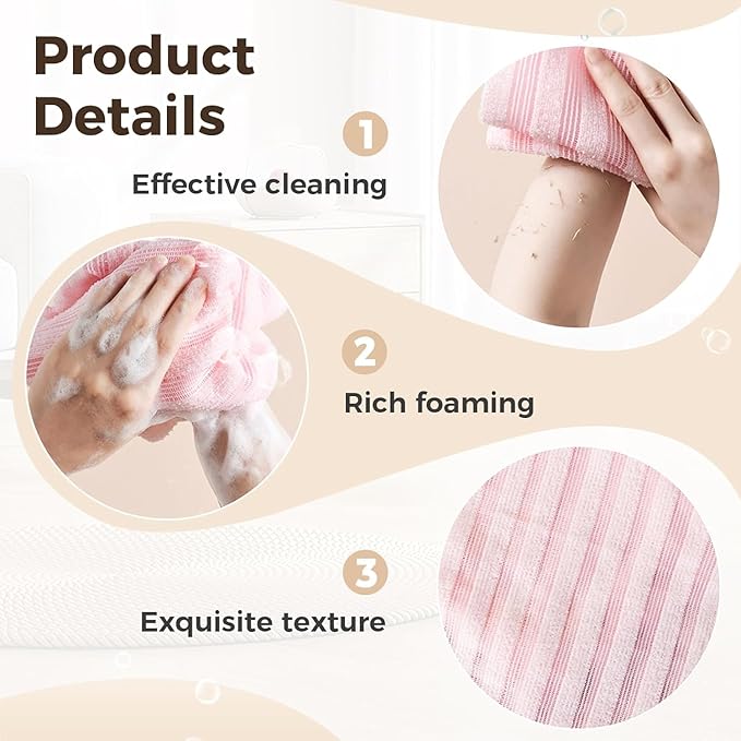 Exfoliating Shower Towel 47", Premium Scrub Bathroom Set for Smooth Skin, Advanced Exfoliating Microfiber Towel, Quick Drying Durable and Gentle for Sensitive Skin