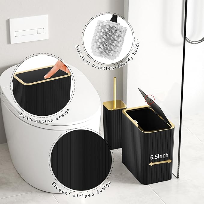 InnJoey Bathroom Accessory Set - Bathroom Set, 12PC Bathroom Accessories Set, Black Bathroom Accessories Set, Mini Trash Can, Toilet Brush, Trash Can & Soap Dispenser