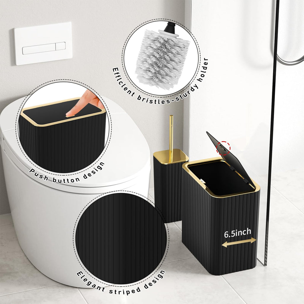 InnJoey Bathroom Accessory Set - Bathroom Set, 12PC Bathroom Accessories Set, Black Bathroom Accessories Set, Mini Trash Can, Toilet Brush, Trash Can & Soap Dispenser