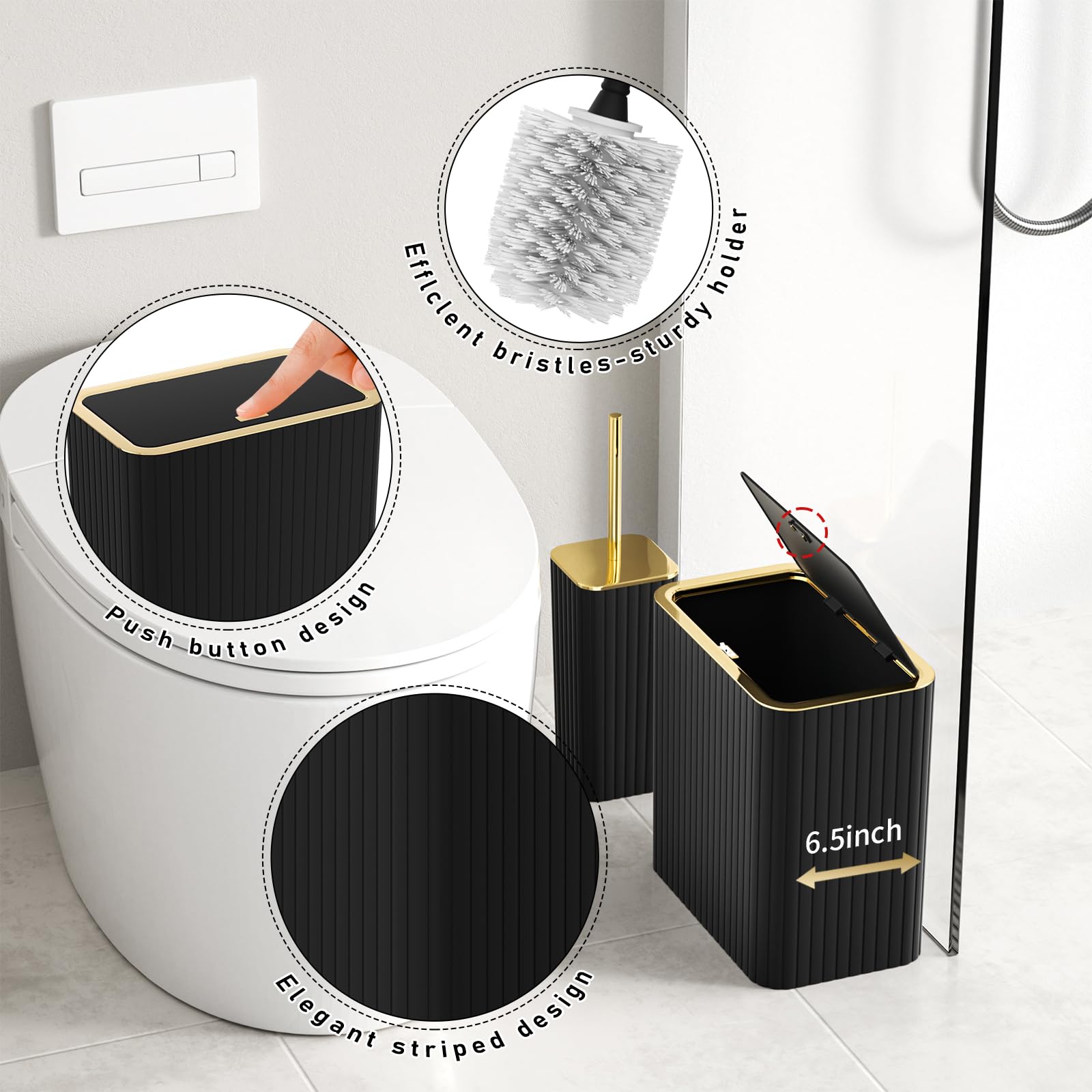 InnJoey Bathroom Accessory Set - Bathroom Set, 12PC Bathroom Accessories Set, Black Bathroom Accessories Set, Mini Trash Can, Toilet Brush, Trash Can & Soap Dispenser