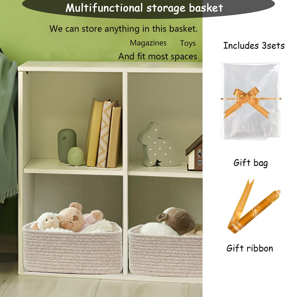 COMFY-HOMI 13" x 8.5" x 5.1" Storage Baskets for Organizing | Cotton Rope Woven Basket | Toy Storage Bin Box | Basket for Shelves, Closet Organizer Bin, Decorative Closet Shelf, 1 Pack