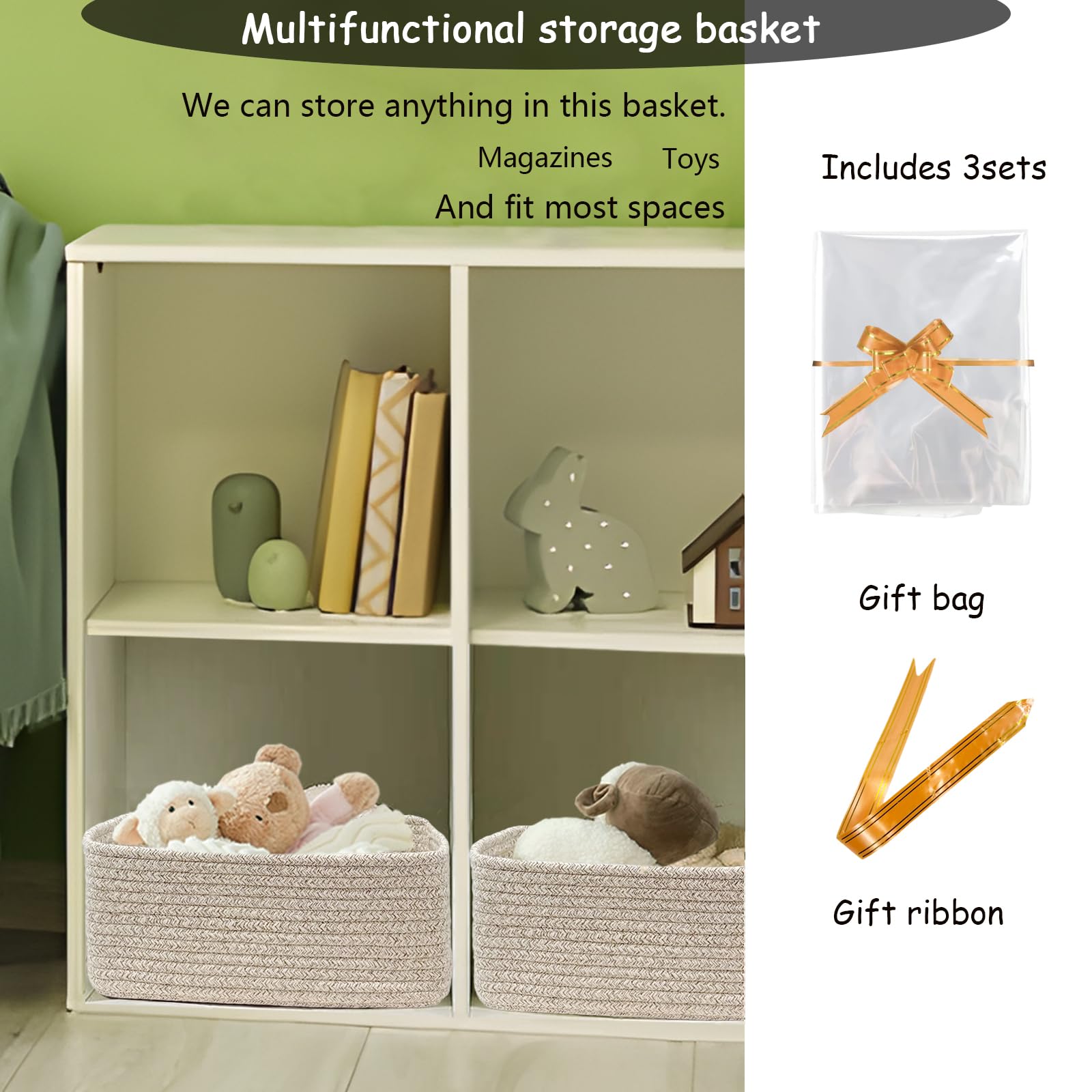 COMFY-HOMI 13" x 8.5" x 5.1" Storage Baskets for Organizing | Cotton Rope Woven Basket | Toy Storage Bin Box | Basket for Shelves, Closet Organizer Bin, Decorative Closet Shelf, 1 Pack