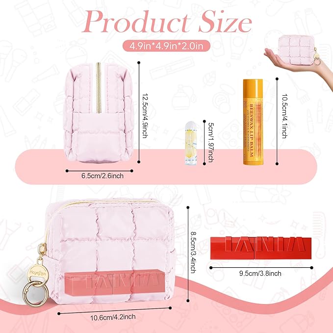Playexen Puffy Mini Makeup Bag, Cute Quilted Small Cosmetic Bag for Purse, Portable Travel Makeup Pouch for Lipsticks, Chapsticks, Earphone, Credit Card, Birthday/Wedding/Christmas Gifts (Purple)