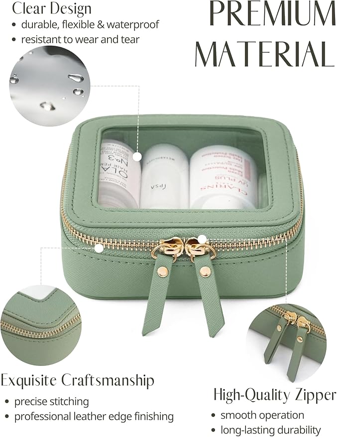 Popvibe Small Clear Makeup Bag Mini Travel Cosmetic Case Transparent Toiletry Bag with Zipper, Portable Make Up Organizer Traveling Compact Car Bag for Essentials, Sage Green, Mini