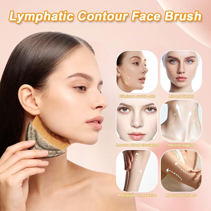 Lymphatic Contour Face Brush 2 Pack, Lymphatic Face Brush, Ergonomic Facial Cleansing Brush Fit Skin Precisely for Chin Jawline Sculpting, Relieve Fatigue, Portable Gua Sha Alternative (Brown-1)