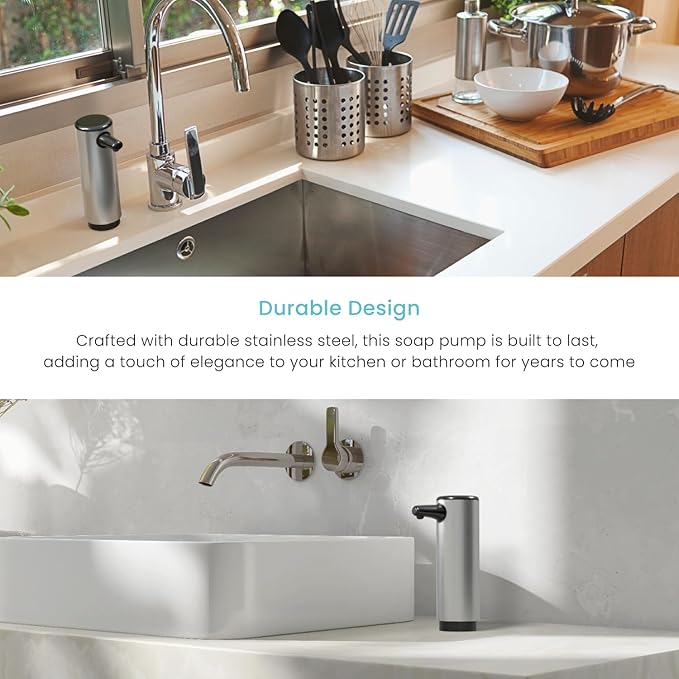 Home Zone Living Foaming Hand Soap Dispenser with Stainless Steel Outer Cover, Refillable Pump for Kitchen and Bathroom Sinks