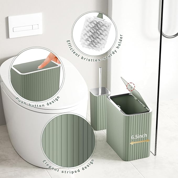 InnJoey Bathroom Accessory Set - Bathroom Sets with Shower Curtain and Rugs, Sage Green Bathroom Set, 27PC Bathroom Accessories Set, Mini Trash Can, Toilet Brush, Trash Can & Soap Dispenser