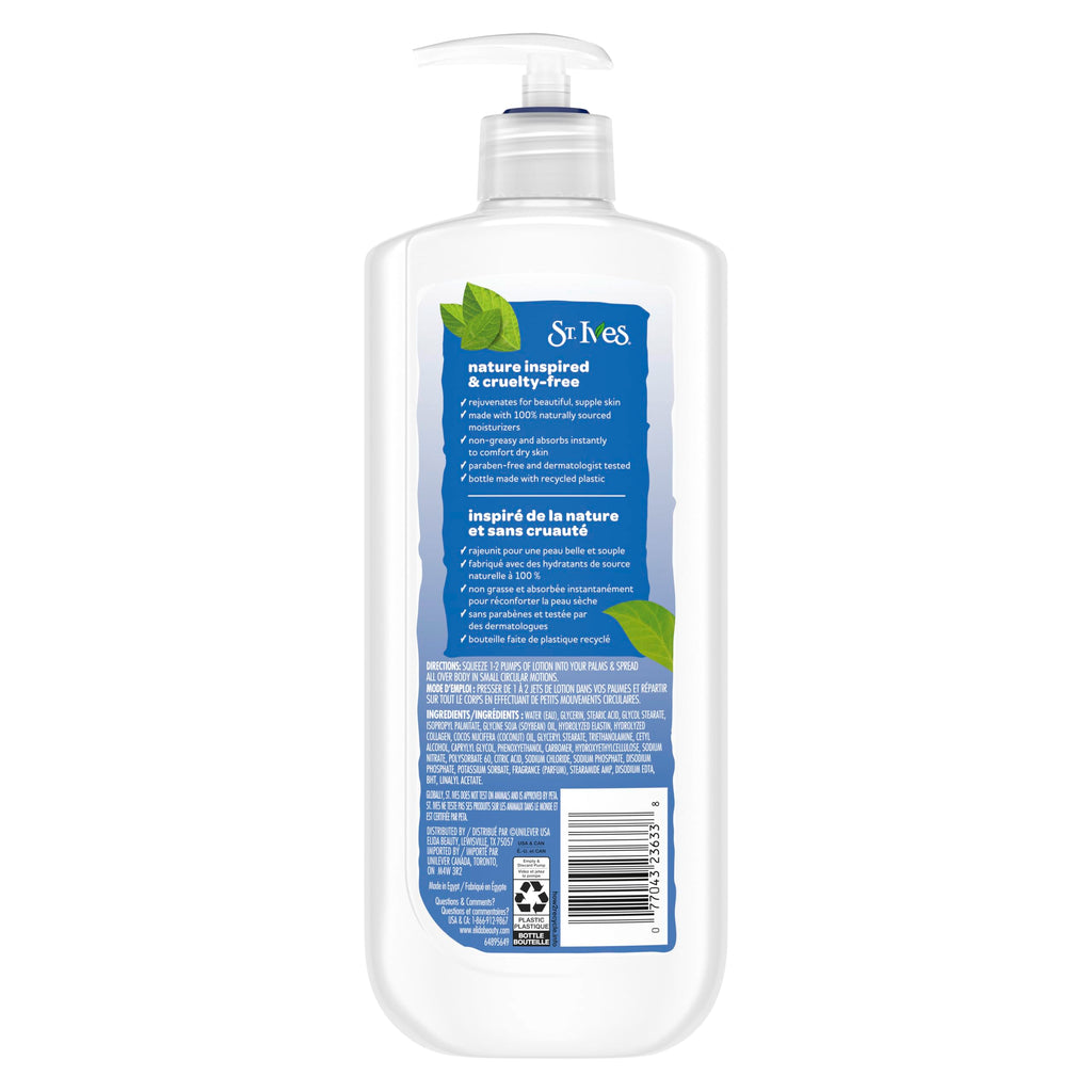 St. Ives Renewing Hand & Body Lotion for Women with Pump, Daily Moisturizer Collagen Elastin for Dry Skin, Made with 100% Natural Moisturizers, 21 fl oz, 4 Pack