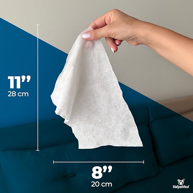 ValyaMed Body Wipes for Adults, XL Body, Elderly, Alcohol-Free Incontinence, Paraben Free, Fragrance-Free with Vitamin E and Provitamin B5, 11 x 8 Inches, 50 Count