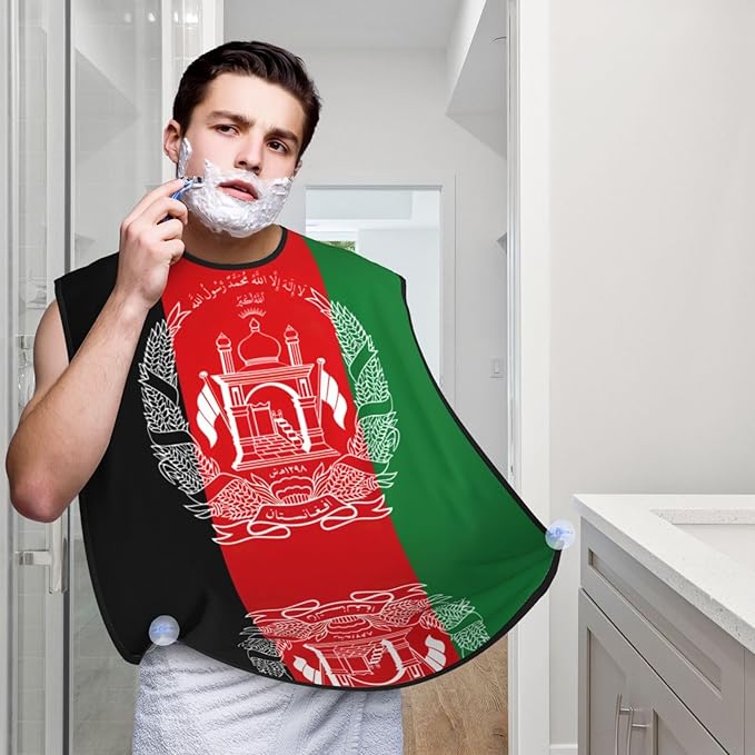 NOUZU Flag Of Afghanistan Print Beard Bib Apron For Men, Beard Hair Catcher For Men Shaving Trimming,Beard Cape Cloth