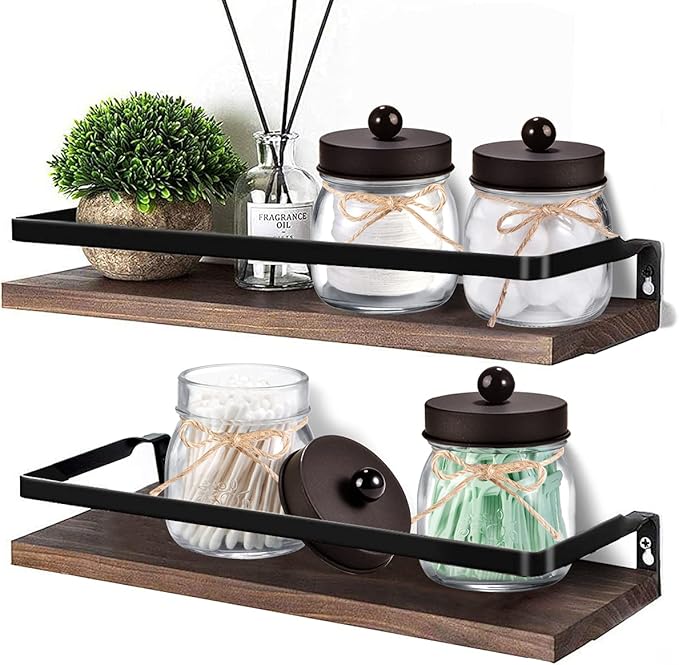 SheeChung 4 Pack Apothecary Jars with Lids, Bathroom Organizers and Storage, Qtip Holders Set, Bathroom Decor, Small Mason Jars for Q-tips, Cottons, Floss, Balls, Cotton Swabs-Bronze
