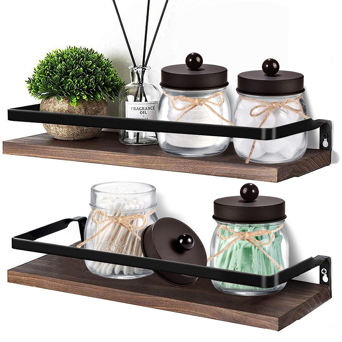 SheeChung 6 Pack Glass Mason Jar Qtip Holder, Bronze Stainless Steel Lids
