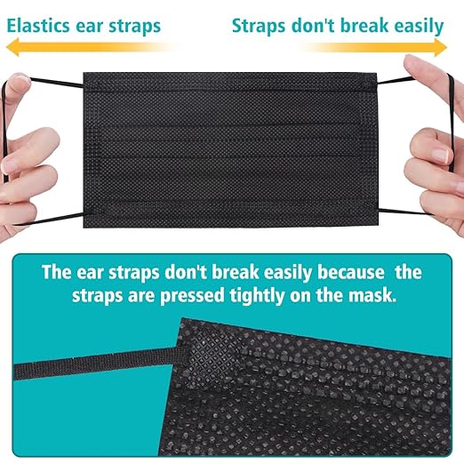 50PCS Disposable Face Masks, Black Masks, 3 Layer Protection Black Disposable Face Masks