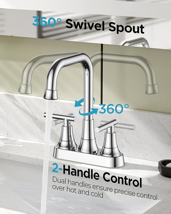 FORIOUS Bathroom Faucets for Sink 3 Hole Chrome, 4 Inch Centerset Bathroom Sink Faucet 2 Handle with Pop-up Drain and Supply Hoses for Vanity RV Laundry Farmhouse