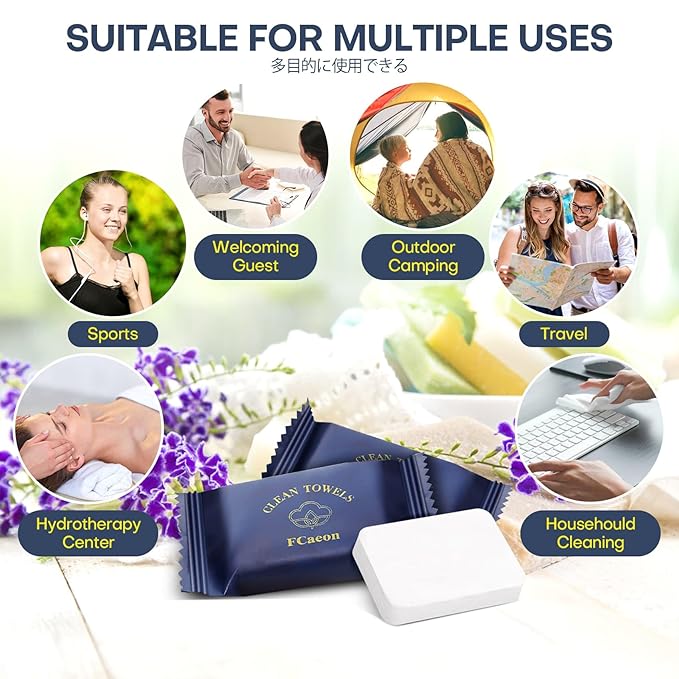 Disposable Face Towel Large Ultra Soft Compressed Towel Tablets for Travel Individually Wrapped, 12x9 Inch Portable Face Washcloths Reusable for Gym Hiking Camping Outdoor Sports(20 Pcs Blue)