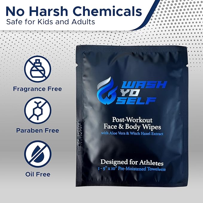Wash Yo Self Body Wipes, 1 Resealable Snap-Lid Pack (20 XL Wipes), No-Rinse Face & Body Wipes for Adults & Kids, Unscented Wet Wipes for Home, Car, Gym, Camping & Travel