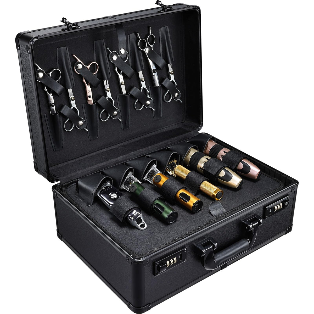 Yueieoun Barber Case 6 Clippers Sliding Tray, Profesional Barbers Briefcase Tool Case, Barber Cases for Clippers and Supplies, Hair Scissors Trimmer Organizer, Salon Hair Grooming Hard Travel Suitcase