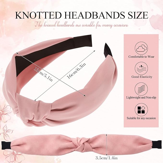 obeoby 8Pcs Knotted Headbands, Non-Slip Fashion Women's Hairbands Mothers Day Gifts for Grandma(Dark Series)