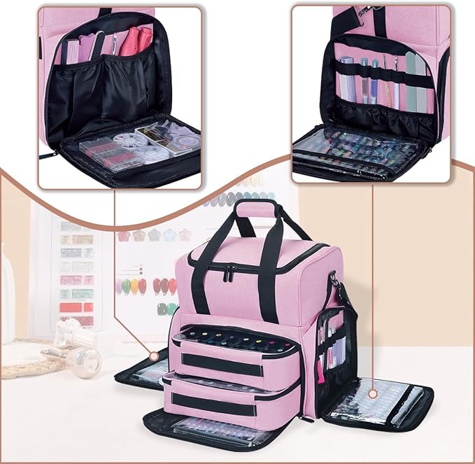 Nail Polish Organizer Case Holds 80 Bottles (15ml - 0.5 fl.oz) and a Nail Lamp,Nail Polish Case with 2 Removable Bags and Tools Storage Sections Pink