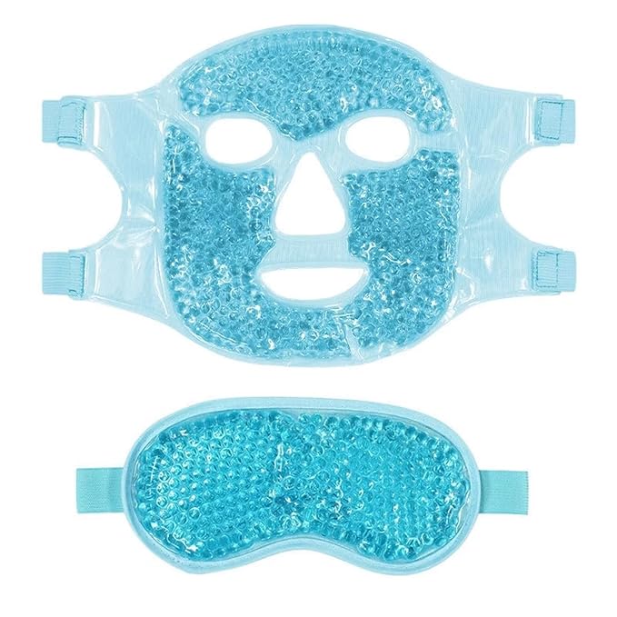Cold Face Eye Mask Ice Pack Reduce Facial Puff, Dark Circles, Gel Beads Hot Heat Cold Compress Pack, Face SPA for Woman Sleeping, Pressure, Headaches (Blue(1*face Mask+1* Eye Mask))