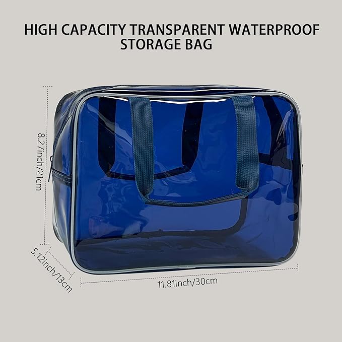 TotePrint PVC Clear Pure Color Transparent Large Zipper Cosmetic Pouch Travel Makeup Cosmetic Bag with Handle for Travel Bathroom Toiletry Organizer (A23014-101-23)