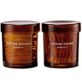 MaisoNovo Glass Bathroom Containers with Lids (Airtight) - Qtip Holder - Apothecary Jars for Cotton Rounds, Swabs, Balls, Pads - Amber Q Tip Dispenser - 2 pcs Bathroom Canisters Set for Organization