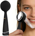 PRITECH Facial Cleansing Brush with Vibrating, Rechargeable Silicone Face Scrubber for Deep Pore Cleaning, Exfoliator & Waterproof Face Brush with Heat End for for Women and Men (Black)