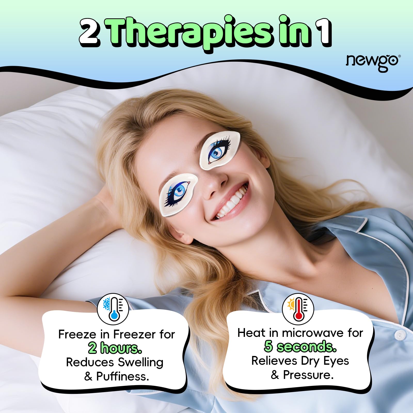 NEWGO Gel Ice Pack for Eyes, Reusable Cooling Eyes Patches with Funny Design, 4 Pairs Soft Cold Compress Therapy Eye Pads for Puffiness, Dark Circles, Migraines, Allergies, Fits All Eye Shapes