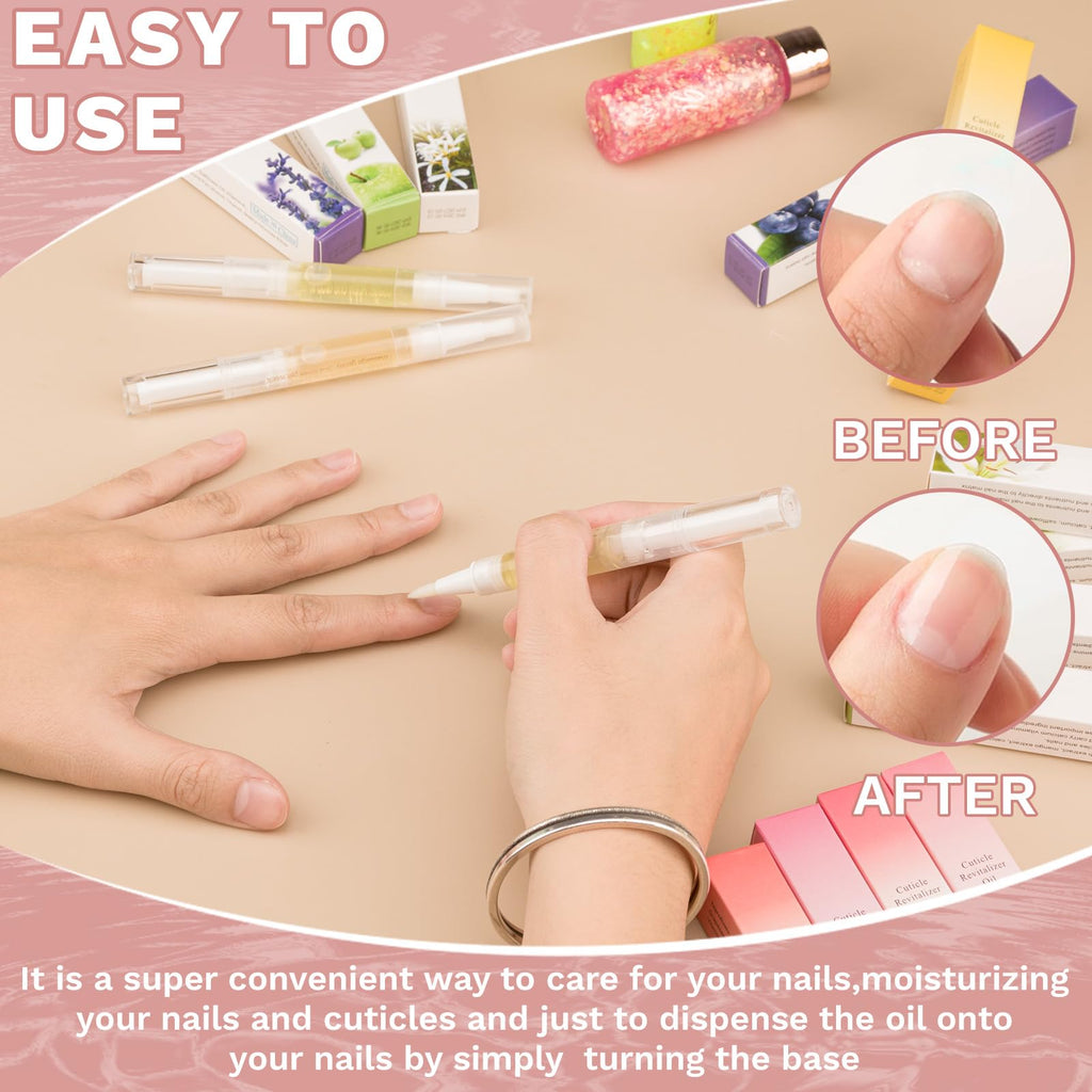 Meschett 2PCS Cuticle Oil Pens for Nail Care, Moisturizing Nail Oil Pen with Soft Brush, Hydrating Cuticle Oil for Dry Nails & Cuticles (Cherry & Lavender Flavor)