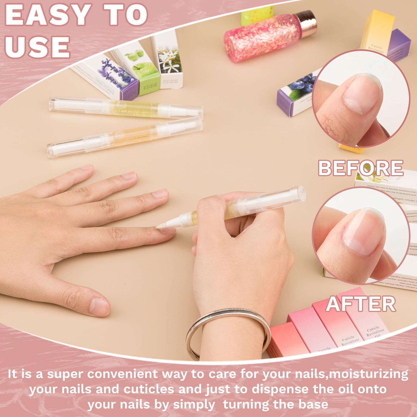 Meschett 2PCS Cuticle Oil Pens for Nail Care, Moisturizing Nail Oil Pen with Soft Brush, Hydrating Cuticle Oil for Dry Nails & Cuticles (Cherry & Lavender Flavor)