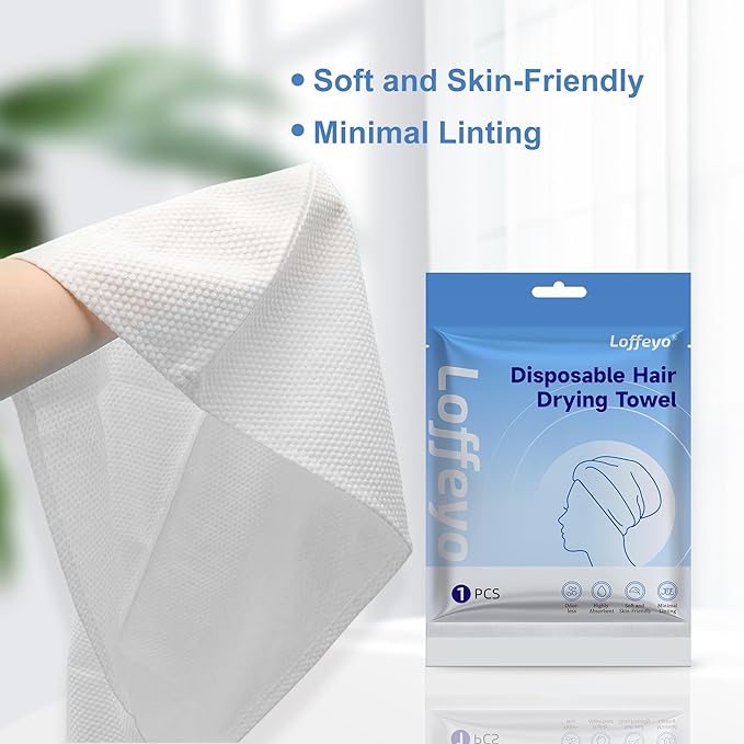 Loffeyo Disposable Hair Drying Cap, 28cm x 75cm, Absorbent Spunlace Non-Woven Fabric, Odorless, Soft & Skin-Friendly, Minimal Linting, Short-Term Reusable, Travel & Home Use