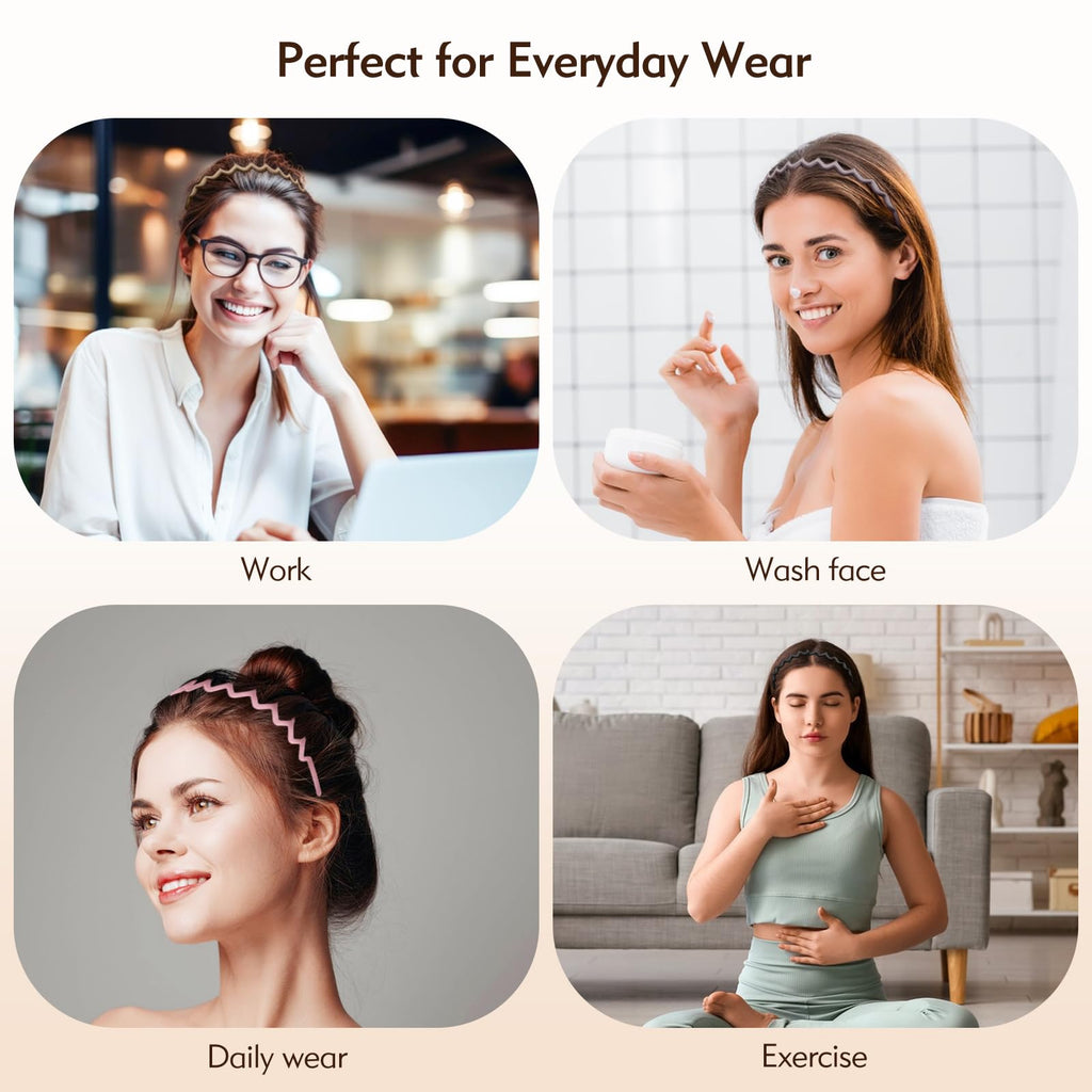 MIVZO Zig Zag Headbands with Teeth for Women and Men, 4 Pcs