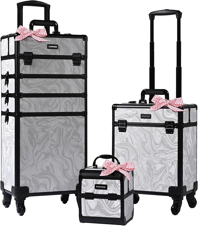 BYOOTIQUE 3-Piece Rolling Makeup Train Case on Wheels Travel Makeup Artist