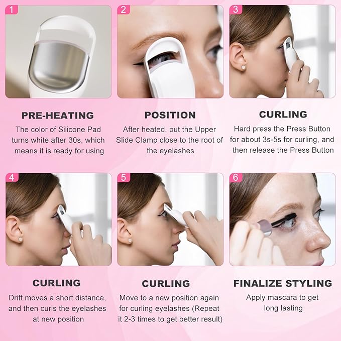Heated Eyelash Curler, 8s Fast Heat Up, Dual Temperature Modes 149°F /167°F, Rechargeable 600mAh Battery, 24h Long Lasting, 1.5 Inch Wide Safe Silicone Pad Compact Travel Lash Curler