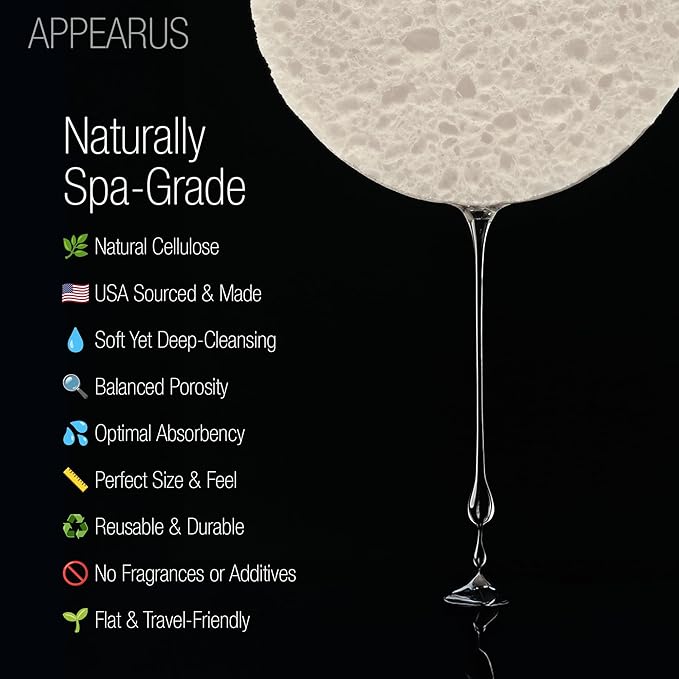 Appearus Natural Cellulose Facial Sponges – 50 Pack (Compressed) – Professional Spa Facial Sponge Pads for Cleansing, Exfoliating, Makeup Removal – White – Gentle on Sensitive Skin