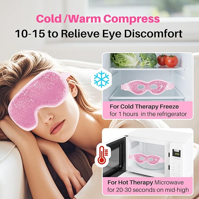 Permotary Cooling Eye Mask with Gel Bead 2 Pack Gel Eye Mask Cold Eye Mask for Relaxtion,Puffy Eyes Reusable Cold & Warm Compress for Puffiness,Dry Eyes,Headaches,Migraines,Stress Relief,Post Surgery