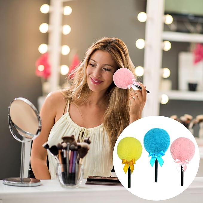 Lollipop Shape Setting Powder Puff,Fluffy Body Powder with Long Handle,Soft Cosmetic Makeup Puffs Women,Cosmetic Applicator for Setting Loose Dusting Blender & BodyPowder Application (Mixed color)