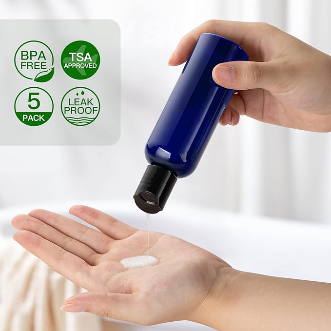 Owlyee Travel Bottles for Toiletries 3.4 oz - Travel Size Containers for Shampoo Plastic - Small Empty Lotion Squeeze Bottle for Liquid TSA Approved - Leak Proof Mini Conditioner Refillable Blue 100ml