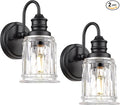 HWH Wall Sconces Set of 2, 1-Light Matte Black Bathroom Light Fixtures, Modern Single Vanity Light Wall Lamp with Bell-Shaped Clear Glass, 5HZG106B-2 BK