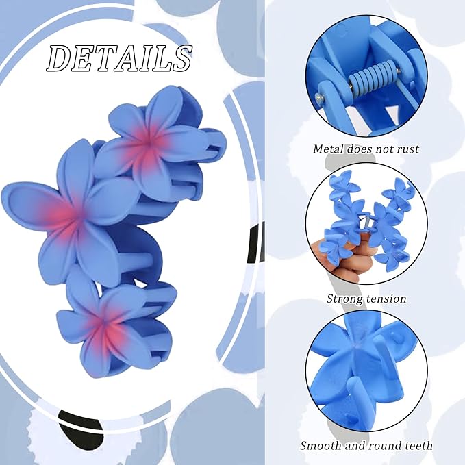 YONOY 6Pcs Flower Hair Clips for Women,Non-Slip Matte Flower Hair Clips for Women,Hawaiian Hair Flower Clip Large Plumeria Strong Hold Hair Claws Banana Cute Clip Beach Hair Accessories