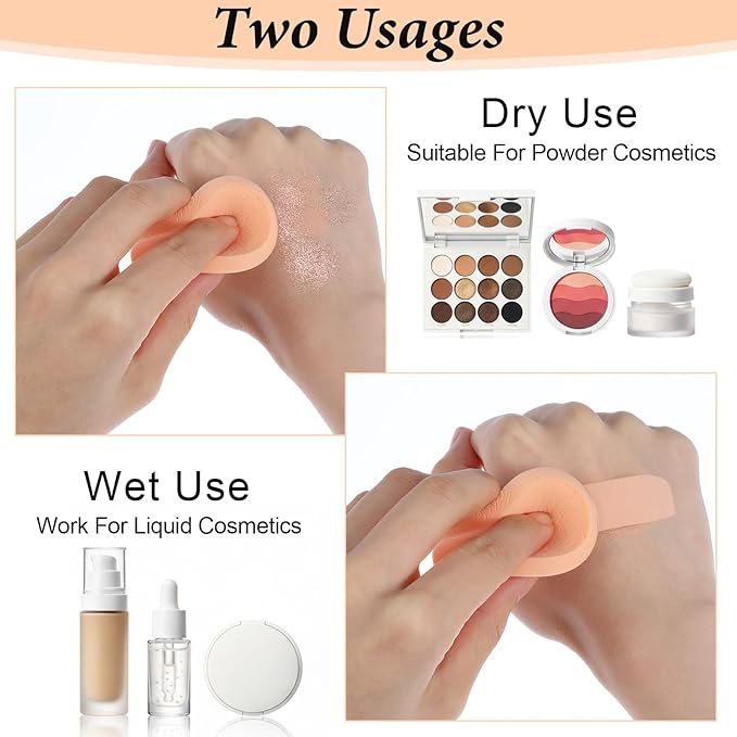 12 PCS Nude Round Makeup Sponge Flat Make Up Sponges Smooth Cosmetic Sponge Facial Powder Puff Eye Foundation Beauty Makeup Pads for Women Lady All Skin Types Wet and Dry Dual Use