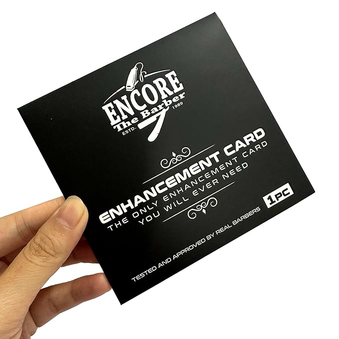ENCORE THE BARBER Enhancement Card (Black) | for barbers | crispy lines | hairline repair | Beard lineup | Outline shapeup tool | Design ruler | fiber application guide | waterproof