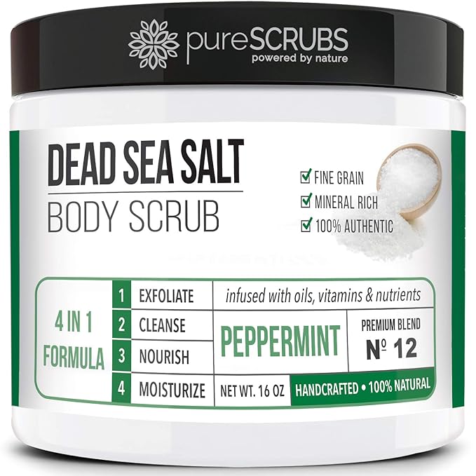 pureSCRUBS Moisturizing Peppermint Exfoliating Dead Sea Salt Body Scrub