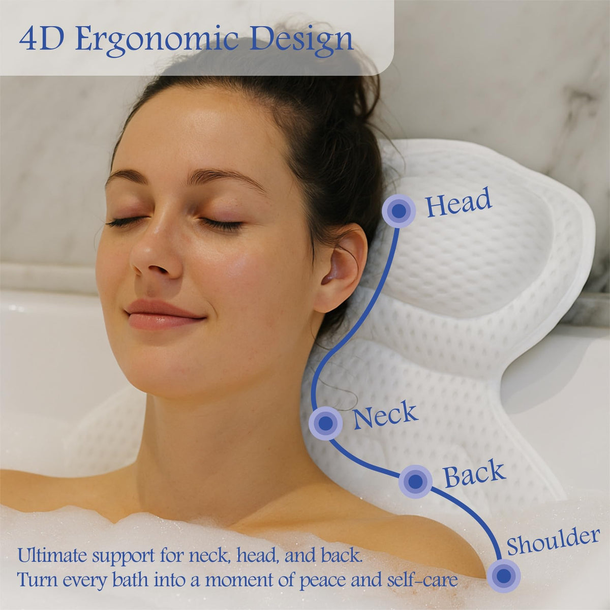 Bath Pillow for Tub, Luxury 4-Piece Spa Gift Set, Head, Neck & Back Support