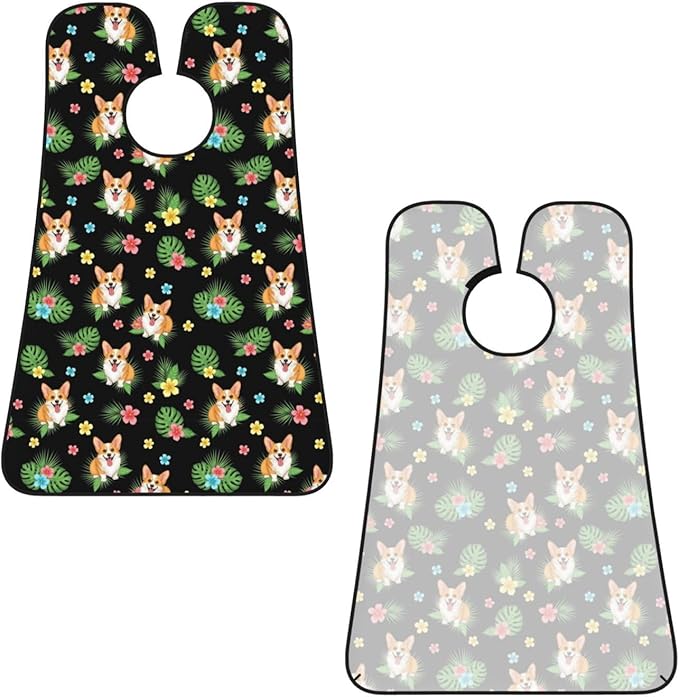 Professional Beard Bib, Non-Stick Hair Catcher Apron Waterproof, Shaving Grooming Essential for Men Dad, Cute Corgi Dog Tropical Leaves Peony Flowers Shave Bib