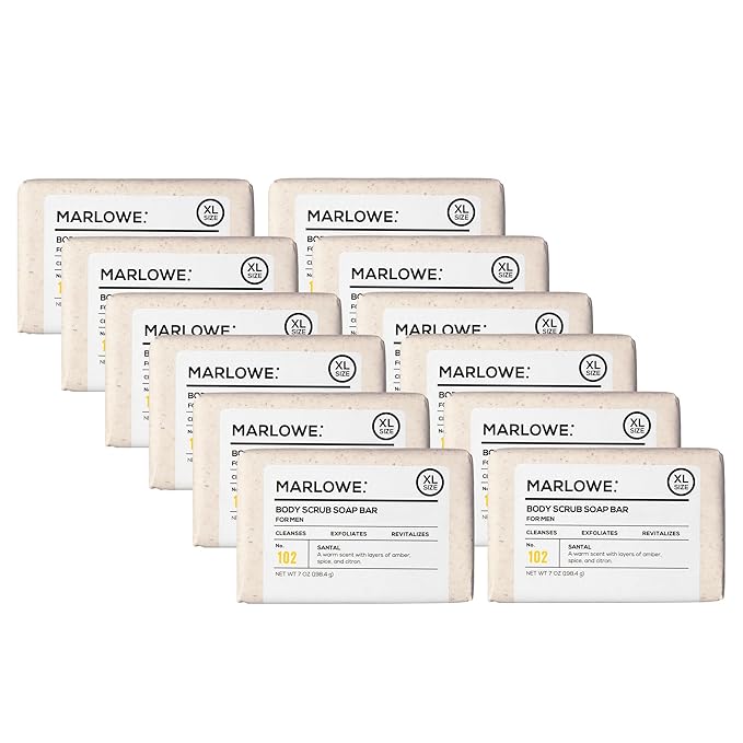 MARLOWE. Body Scrub Soap, Exfoliating Soap Bar, Santal, 7 oz (12 Bars)