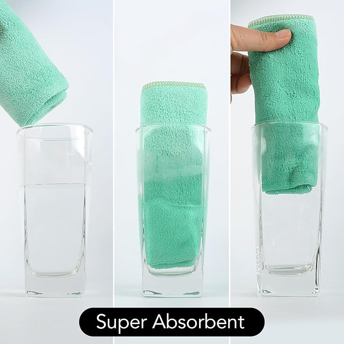 Microfiber Facial Cloths Fast Drying Washcloth 12inch x 12inch Green 6 pack